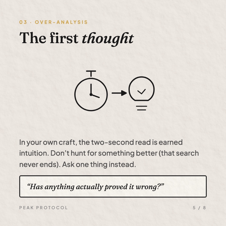 Circuit-breaker three, over-analysis: the first thought. Ask if anything you have read actually proved it wrong.