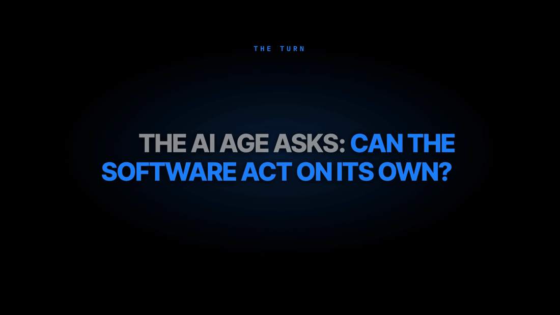 Brand-colored ribbons of light assembling into the line: The Agentic OS for Business