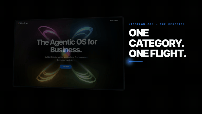 The redesigned site shown in a tilted device frame next to the words One Category, One Flight