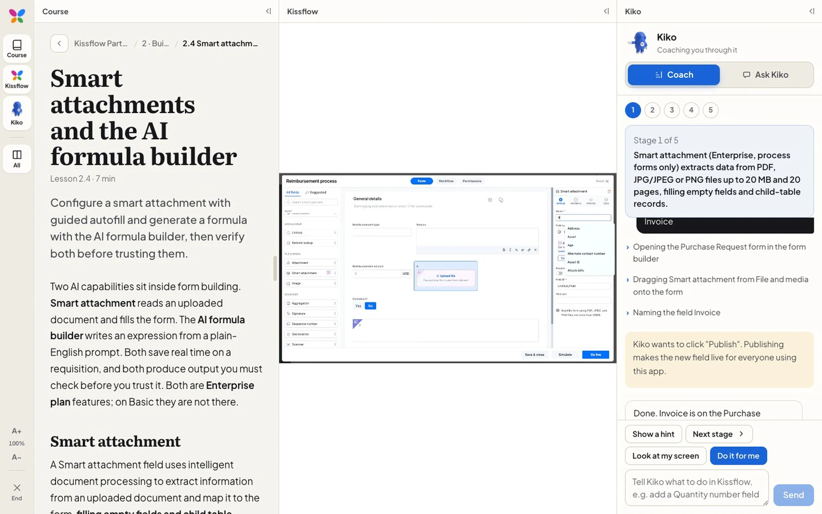 Do it for me: Kiko's steps, the Allow it asked for before publishing, and the result.